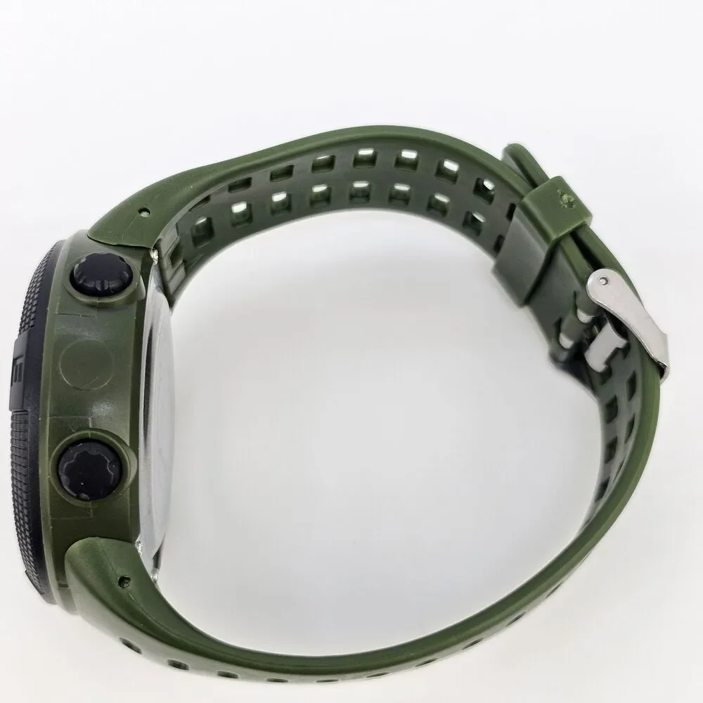 Men's Negative Display Digital Sports Watch 50MM Black Case Green Plastic‎ Bands